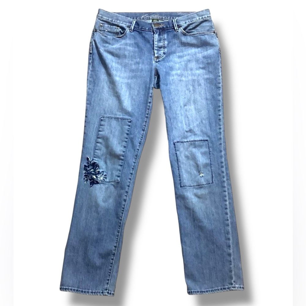 Eddie Bauer Distressed Light Blue Patchwork Embro… - image 1